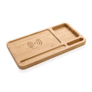 Bamboo Desk Organiser 10W Wireless Charger