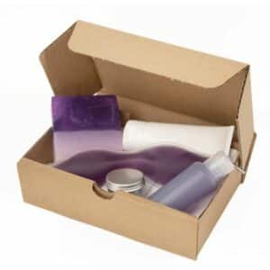Purple Wellbeing Set in a Brown Postal Box