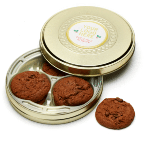 Shallow Gold Treat Tin with Belgian Chocolate Cookies