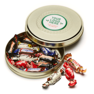 Shallow Gold Treat Tin with Celebrations
